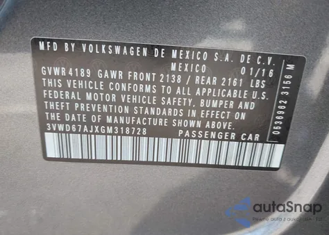 2016 Volkswagen Jetta 1.4T Se from USA, damaged, VIN 3VWD67AJXGM318728